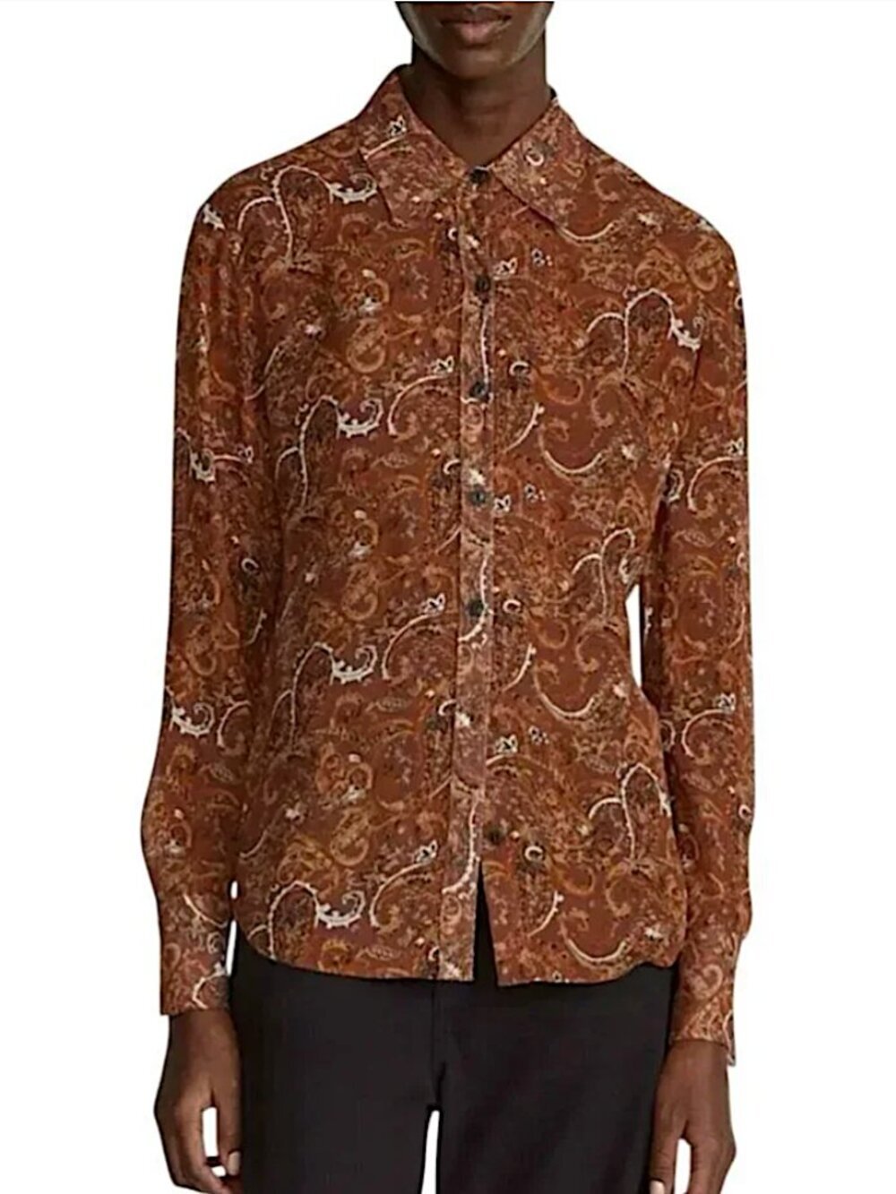 RAG & BONE Antonia Paisley Button Up Long Sleeve Blouse Shirt Brown